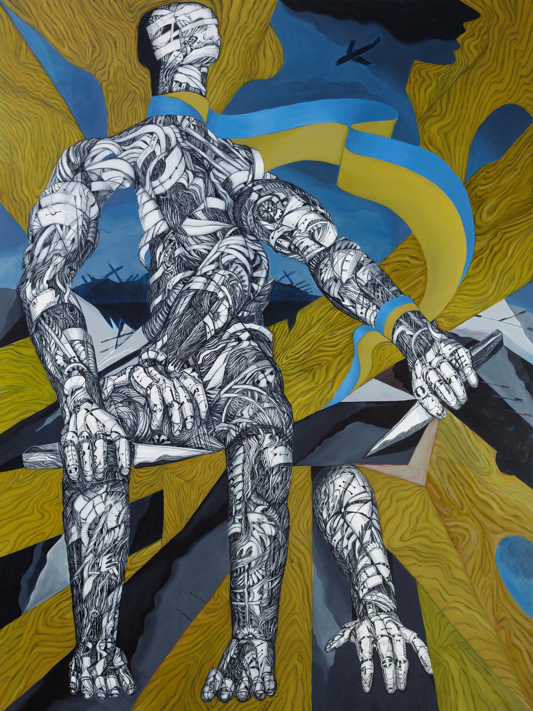 Margot Guttmann, Ukraine War, 2022, Öl auf Leinwand, 180 x 240 cm, © Margot Guttmann, Foto: Ludger Paffrath