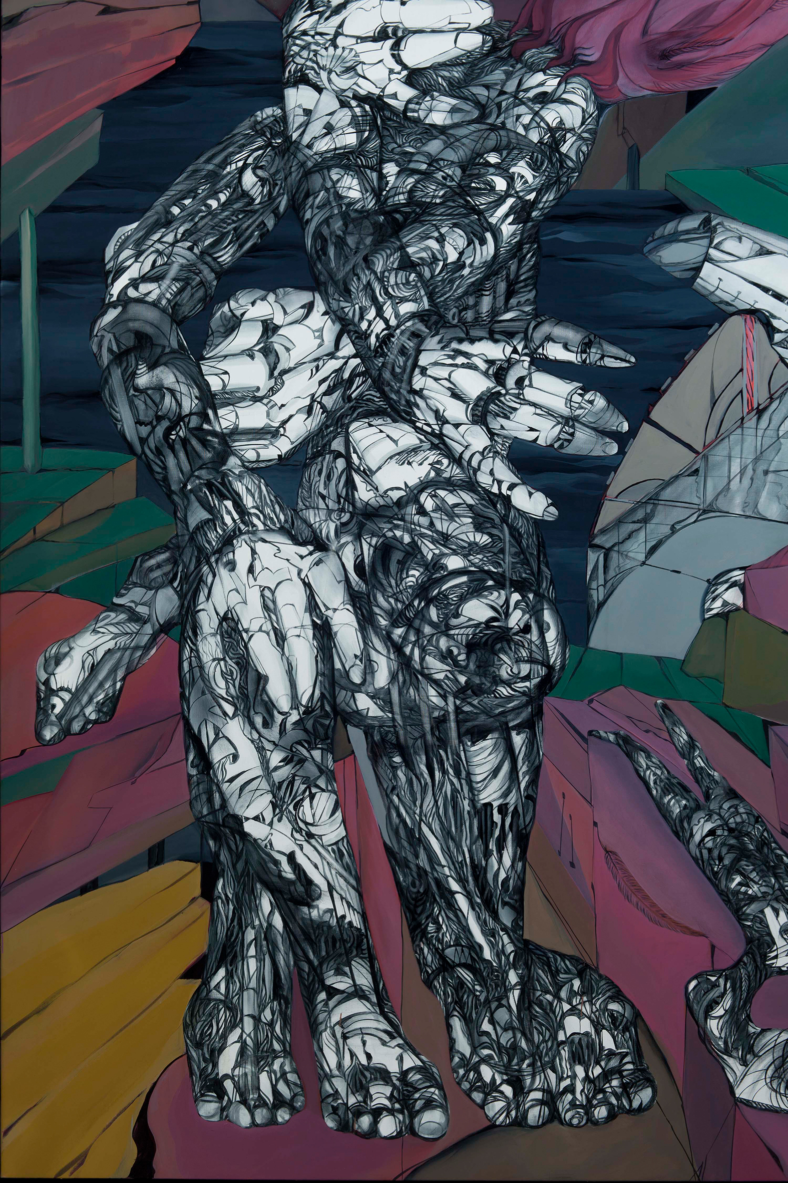 Margot Guttmann, The dream of flying, 2021, Öl auf Leinwand, 180 x 240 cm, © Margot Guttmann, Foto: Ludger Paffrath