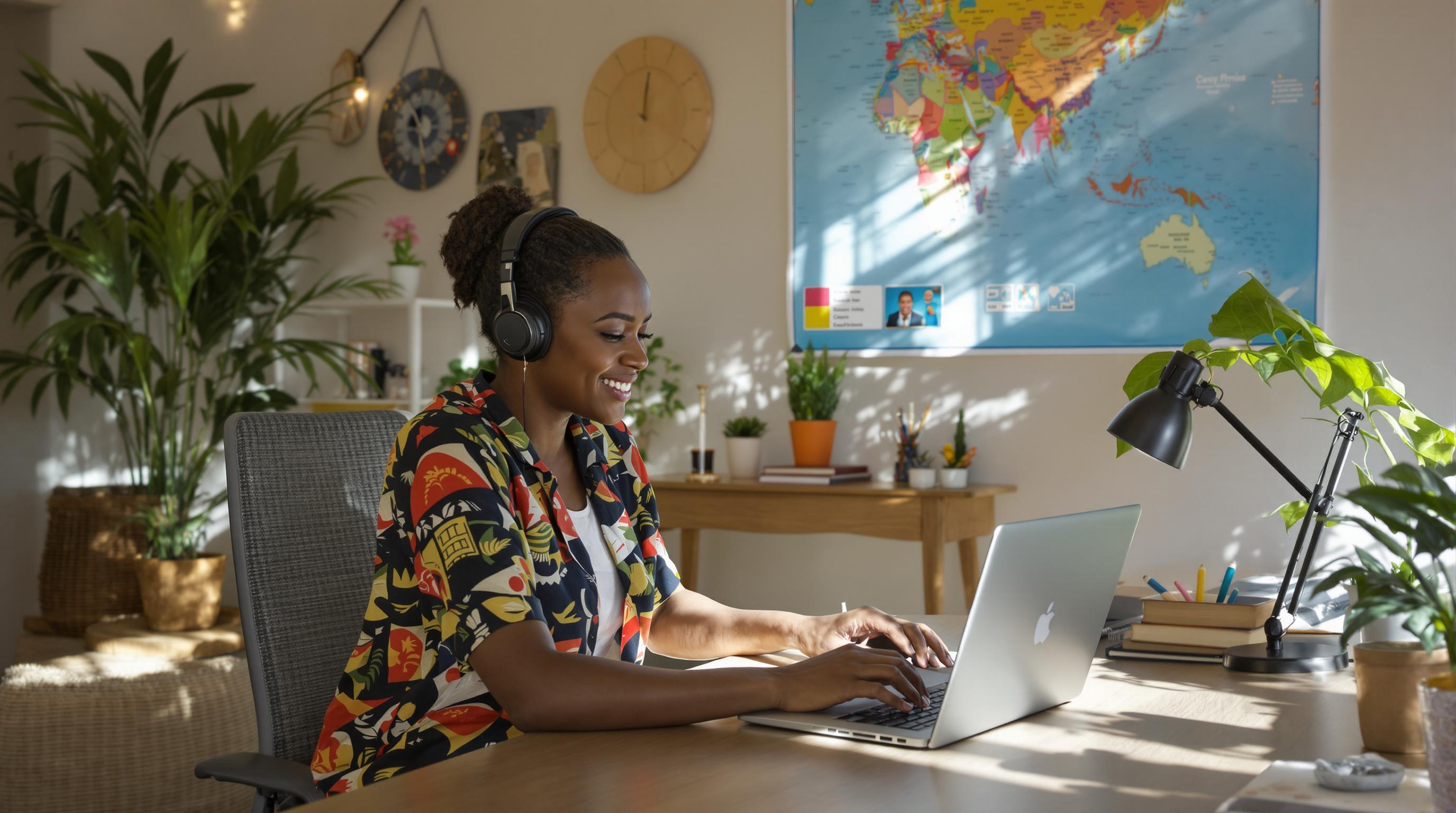 Small business owner processing online order with overseas customer
