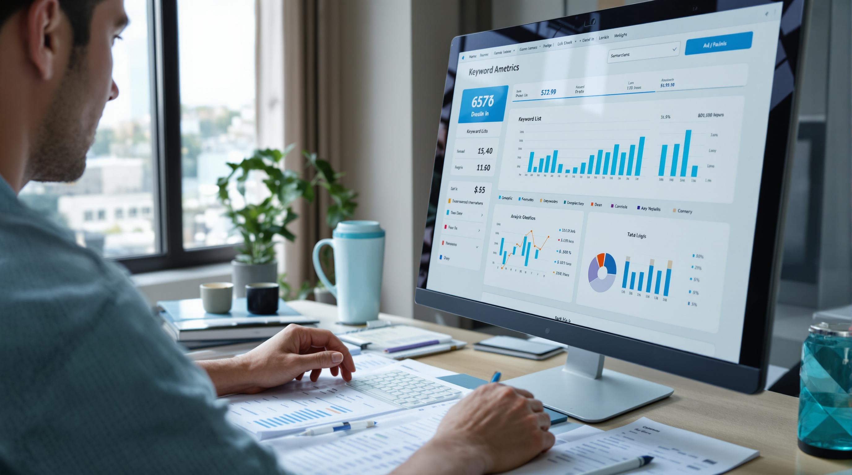 Marketer analyzing search engine data for online visibility