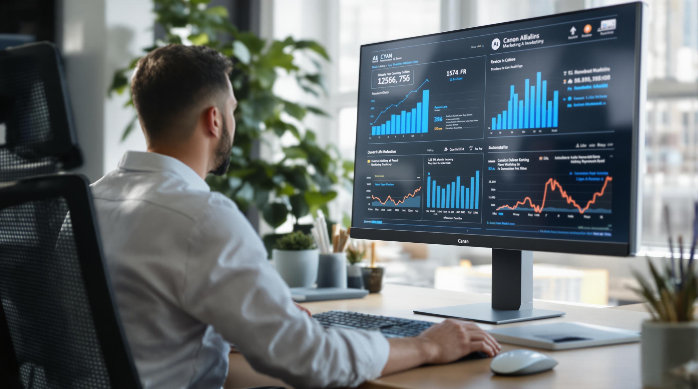 Marketer reviews AI-powered automation dashboard on desktop