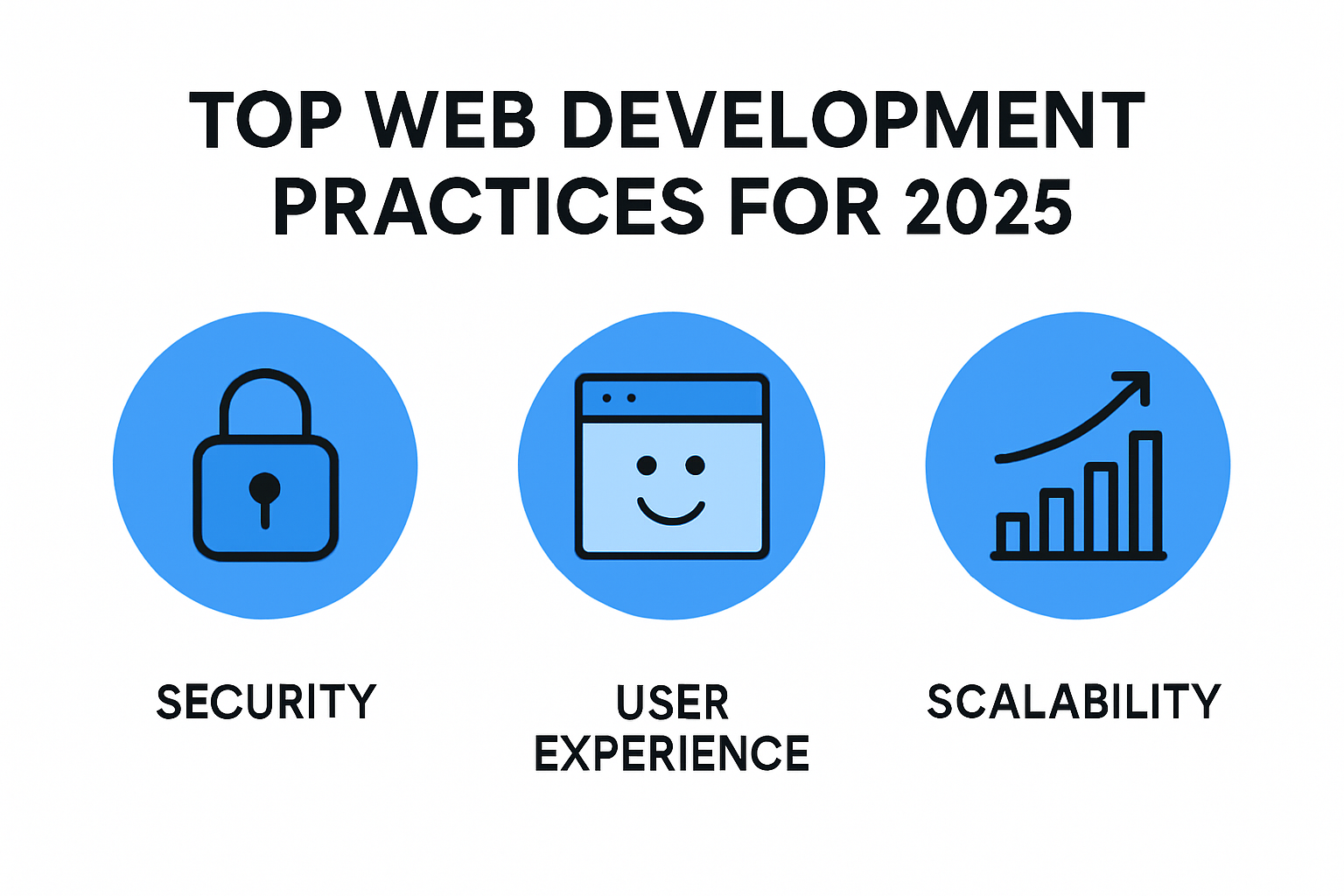 Infographic showing key web development practices for 2025