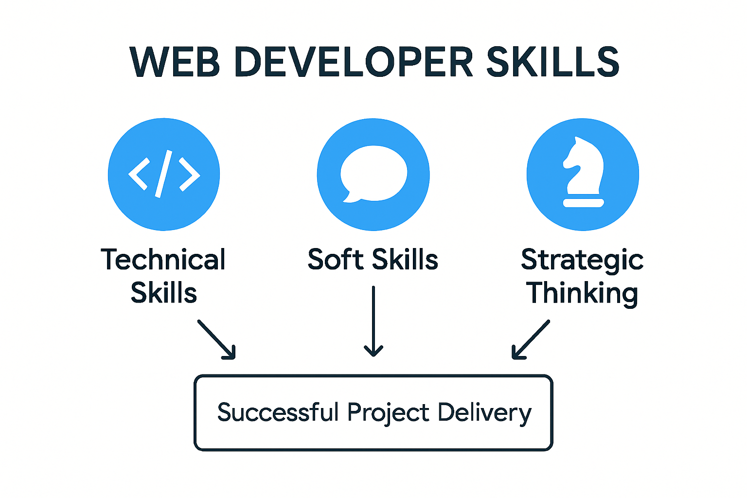 Infographic displaying key web developer skills and qualifications