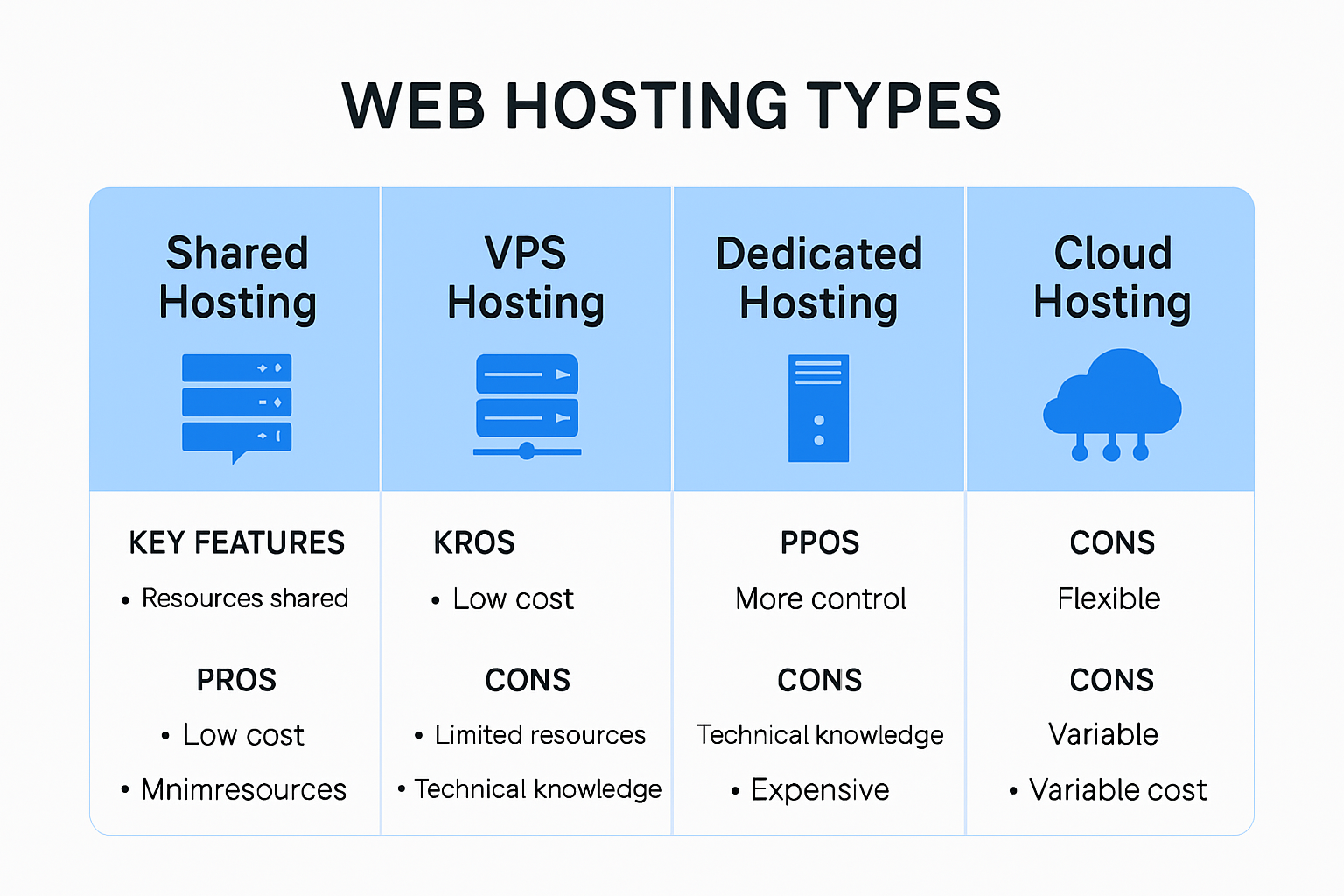 Comparison of web hosting types and benefits for businesses