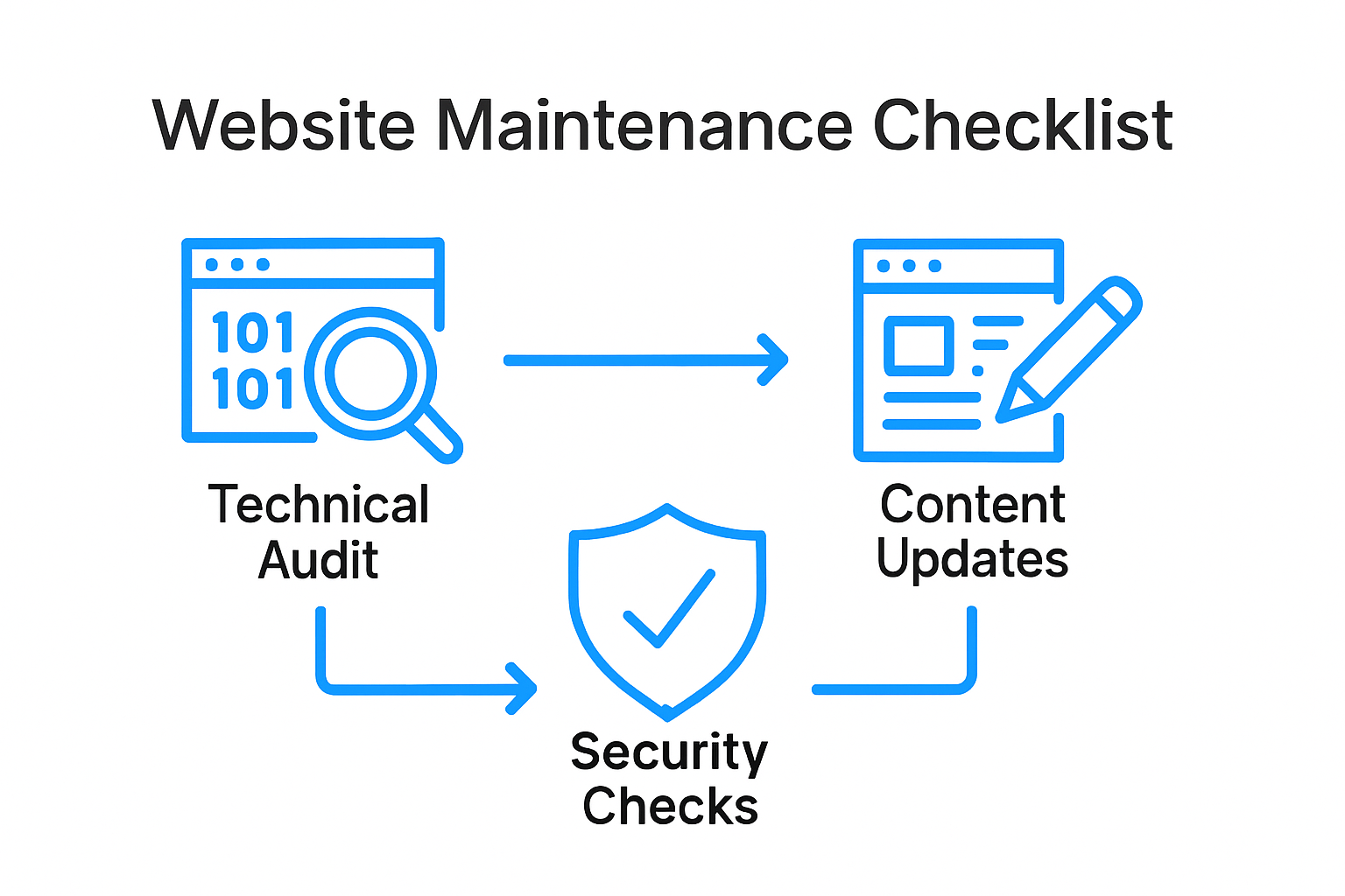 Website maintenance checklist process stages illustrated