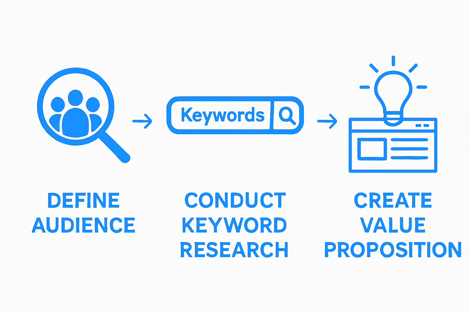 Infographic illustrating the first three steps to write high-converting website copy