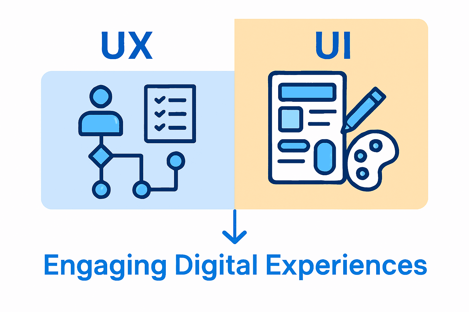 Infographic comparing roles of UX and UI in digital projects
