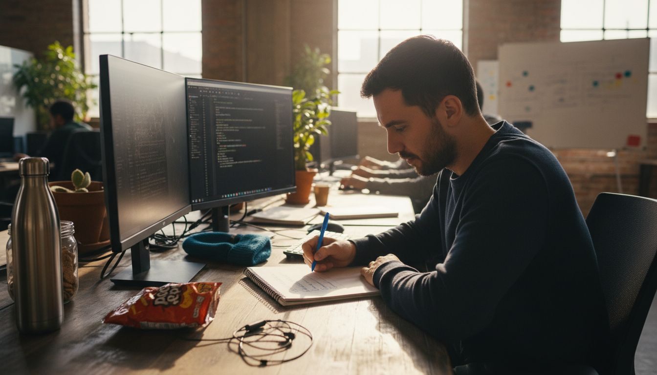 Developer using agile task checklist workspace