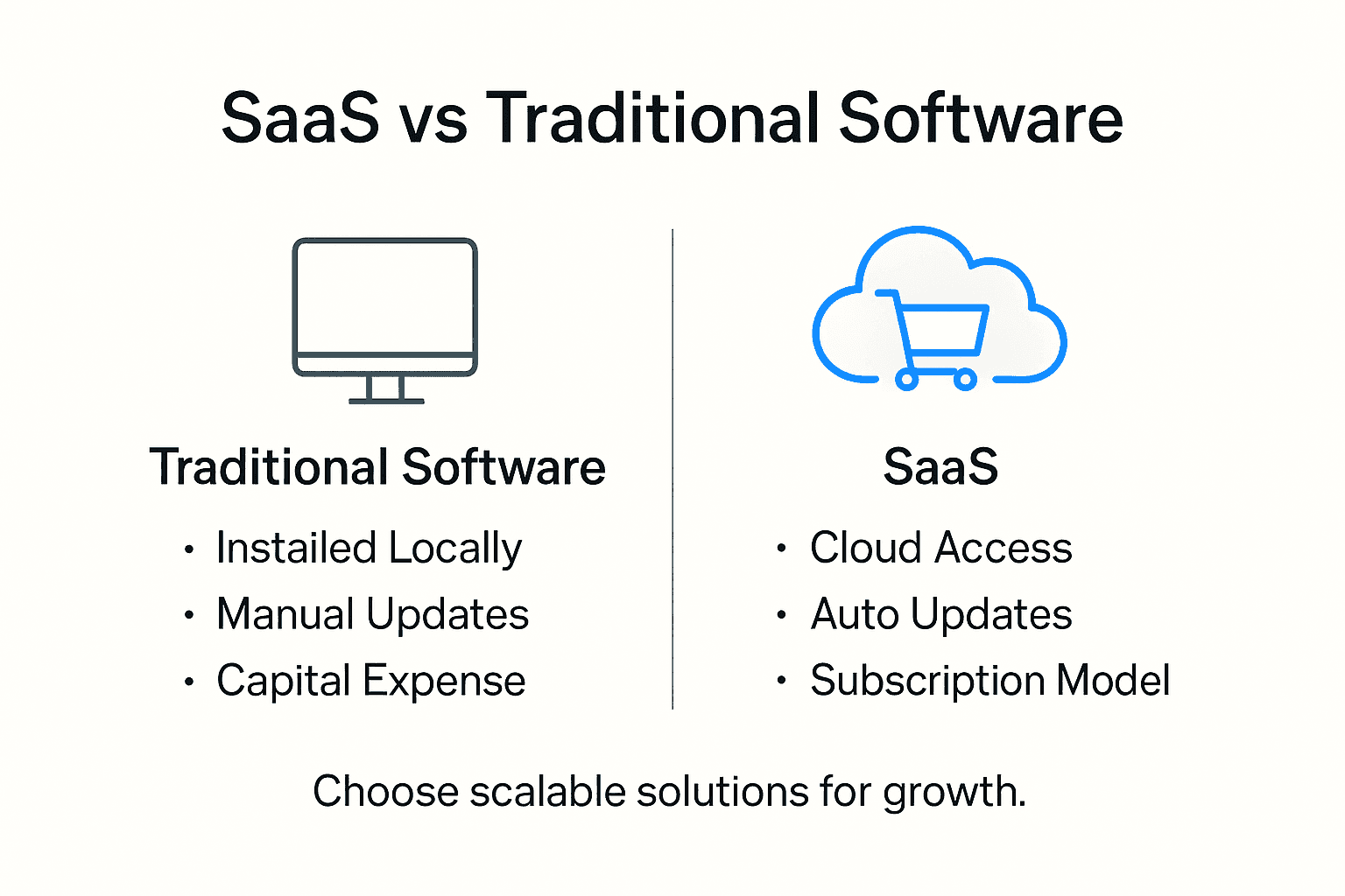 Infographic comparing SaaS and traditional software