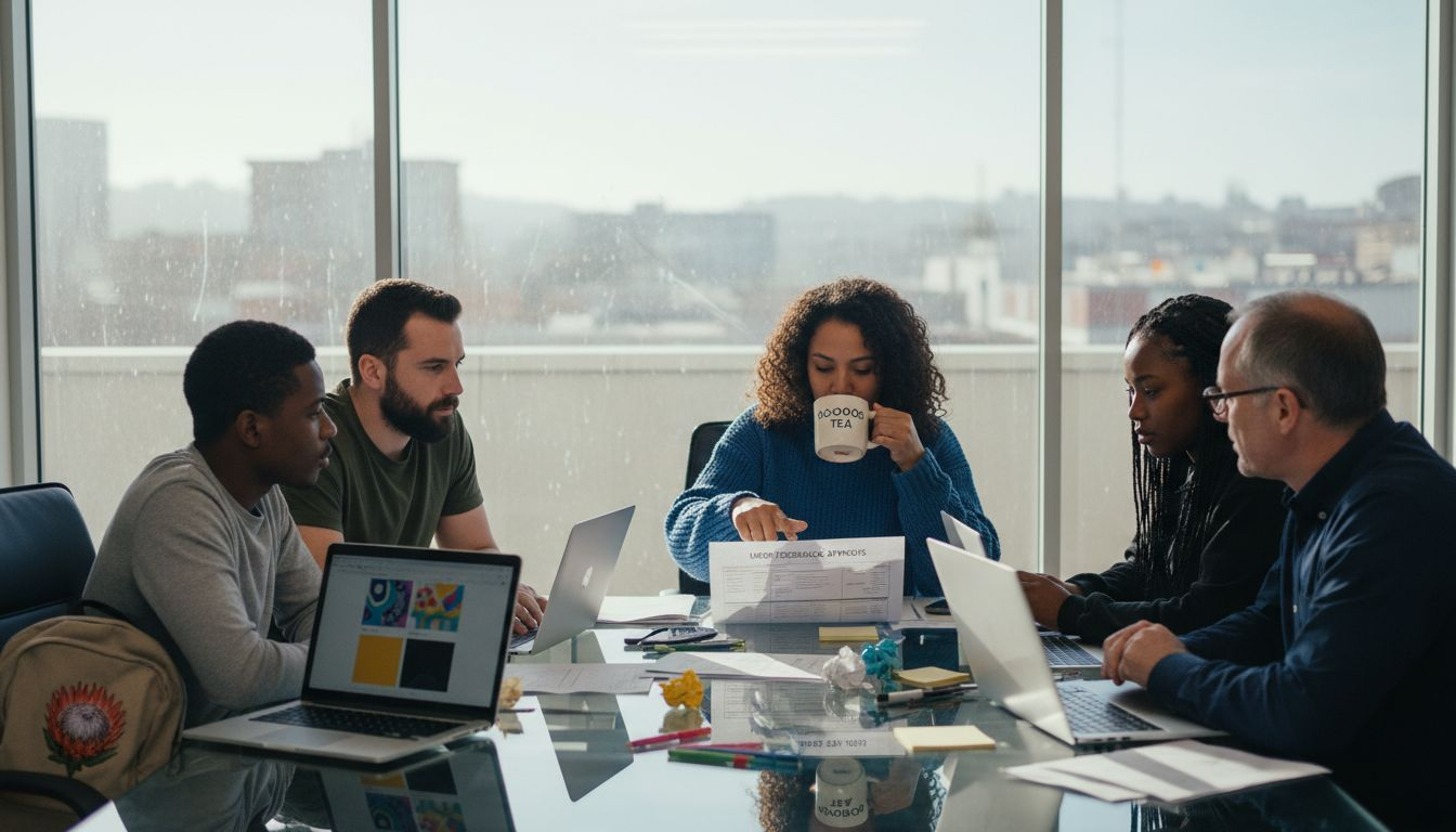 Team discusses ux research around table