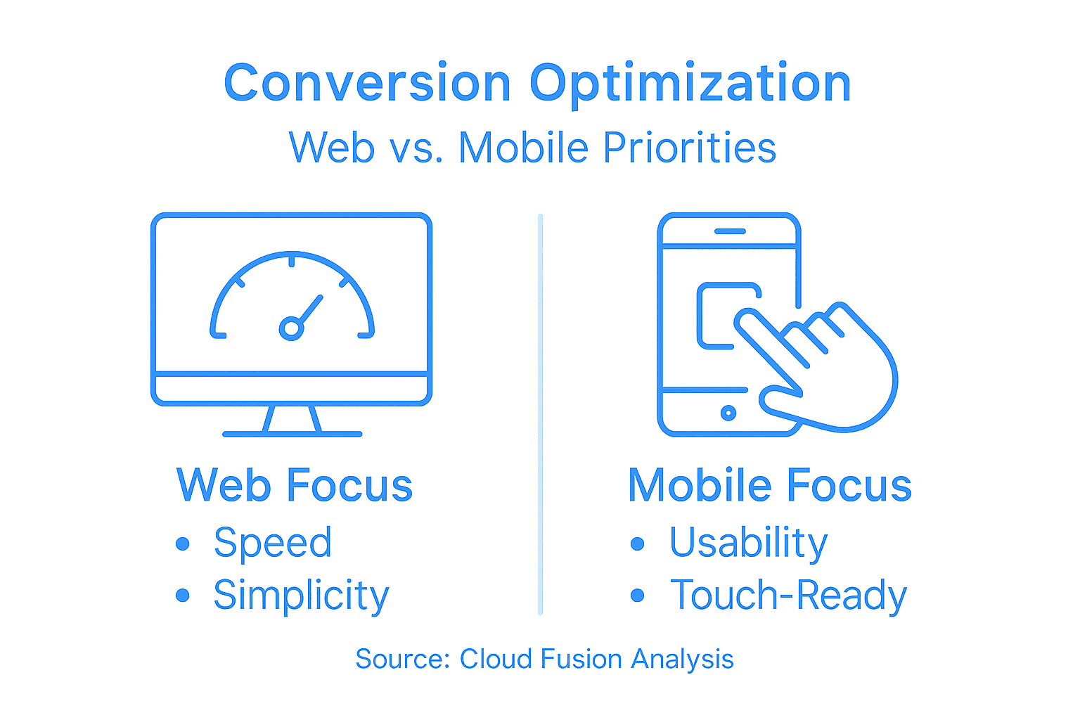 Infographic comparing web and mobile conversion focus