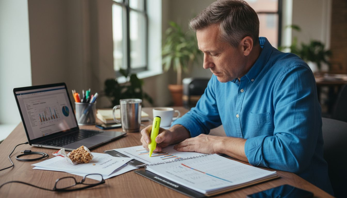 Professional analyzing printed e-commerce results