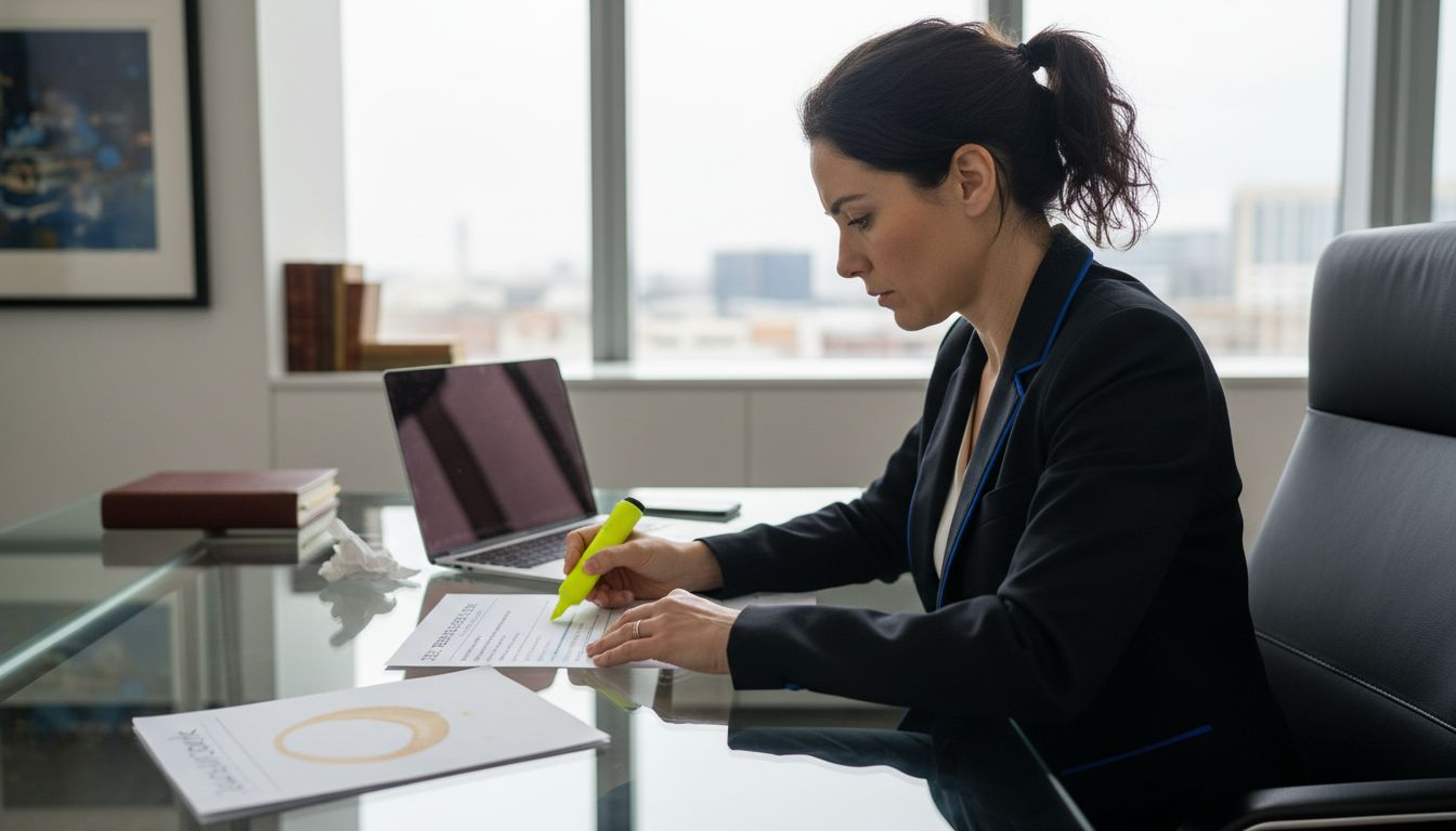 Manager reviewing printed business objectives list