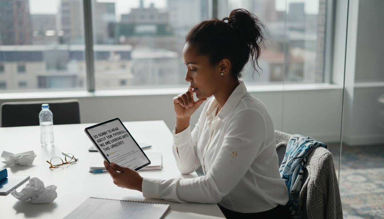 Support agent crafting sincere apology online