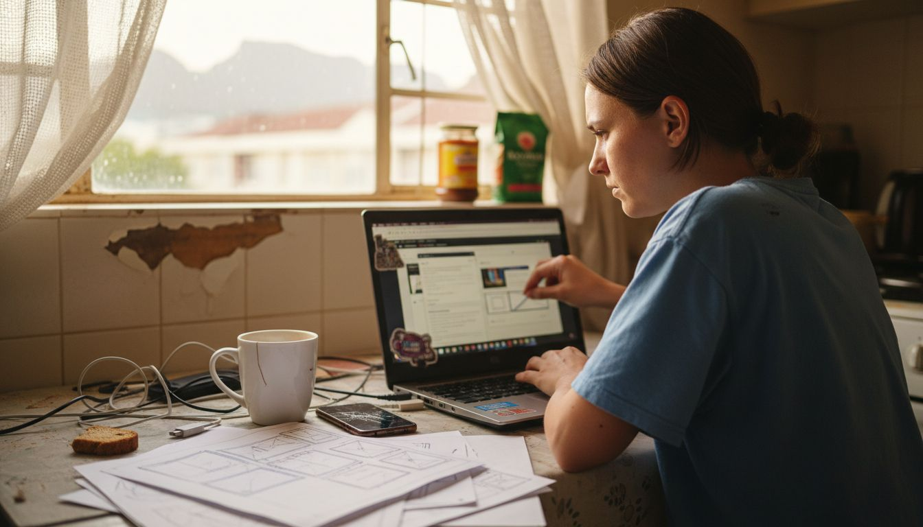 Developer testing responsive design on laptop at home