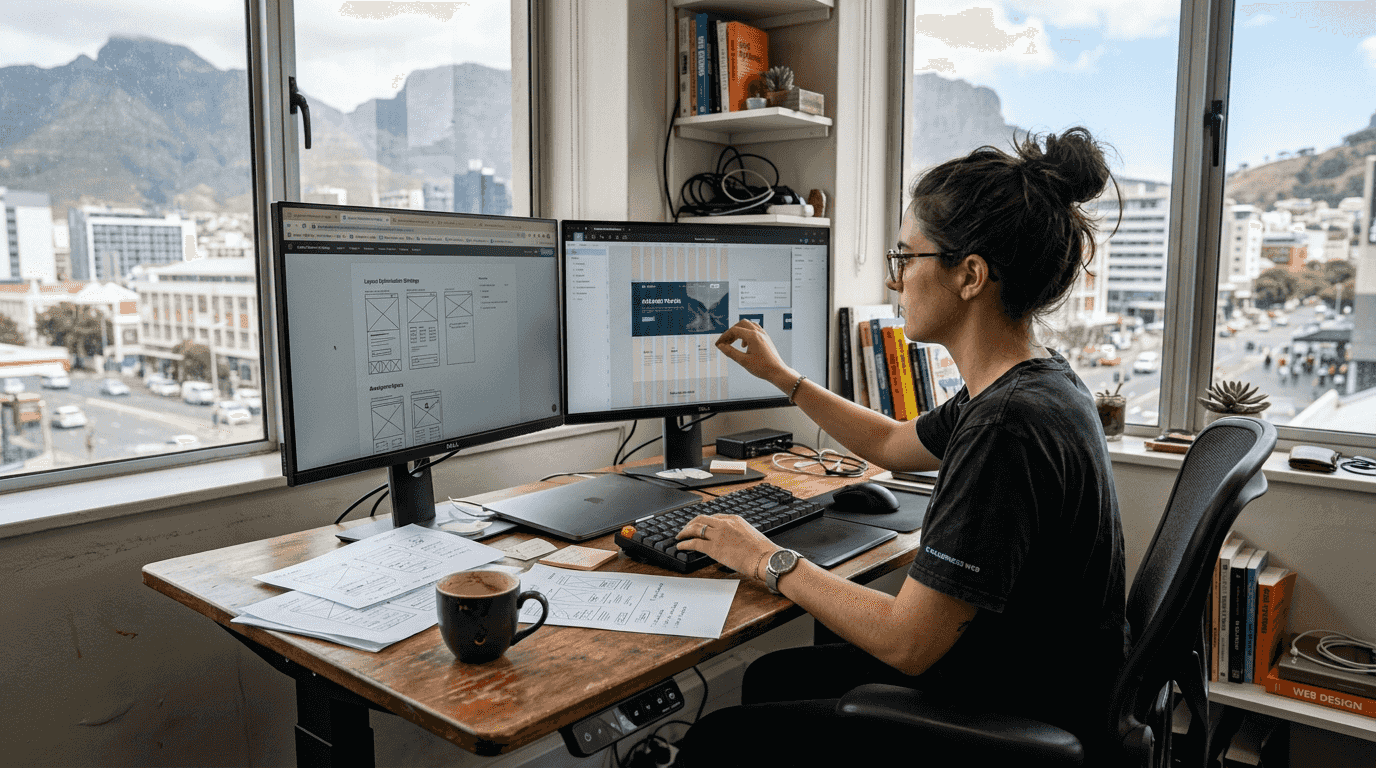 Designer tweaks responsive grid layout in office