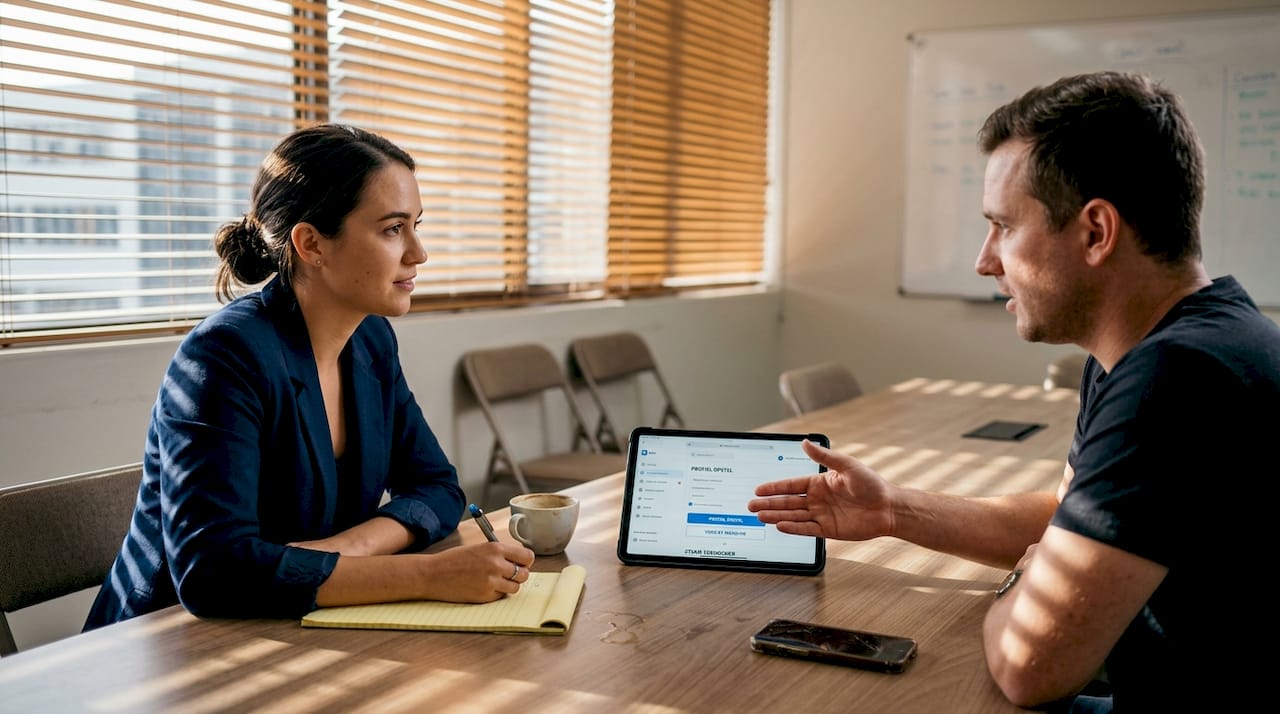UX researcher conducting user interview session