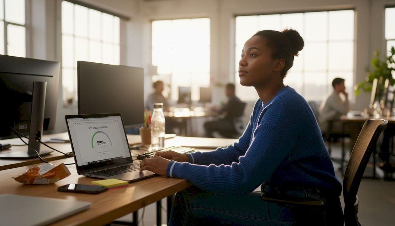 Web developer checking website load speed