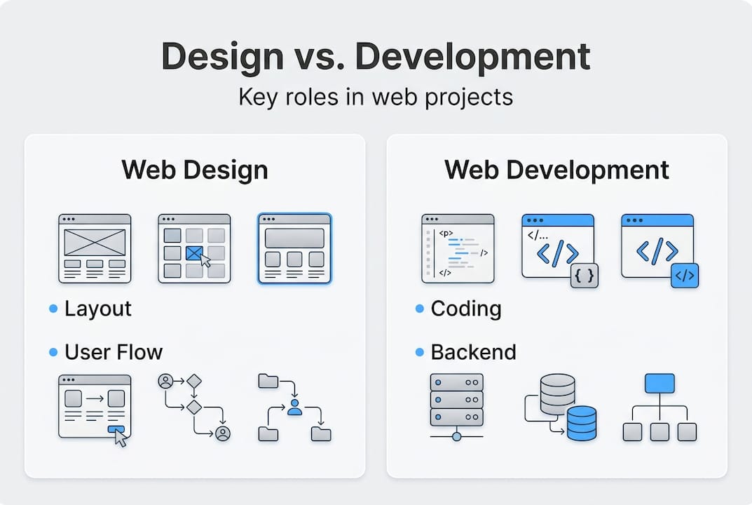Infographic comparing web design and development roles