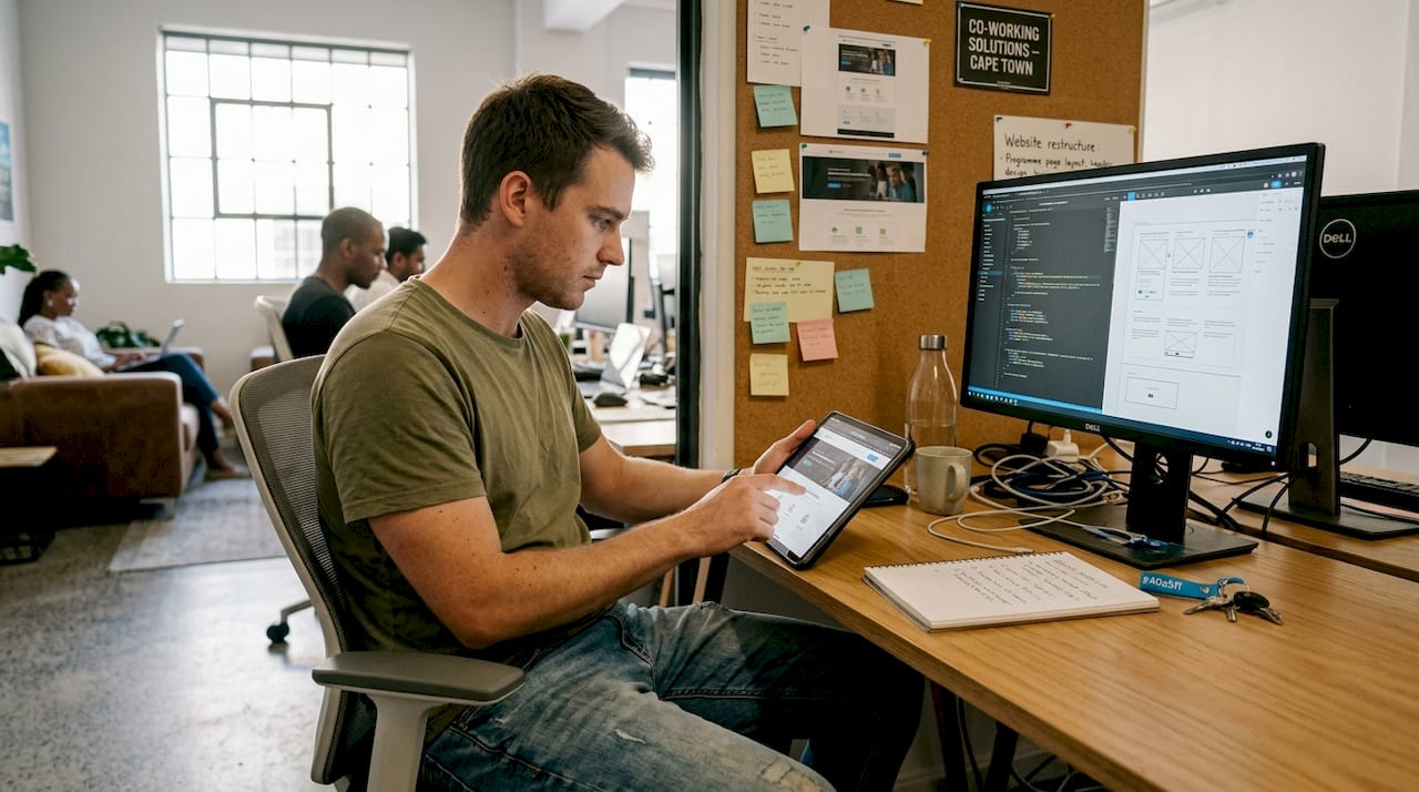 Web designer reviewing site responsiveness