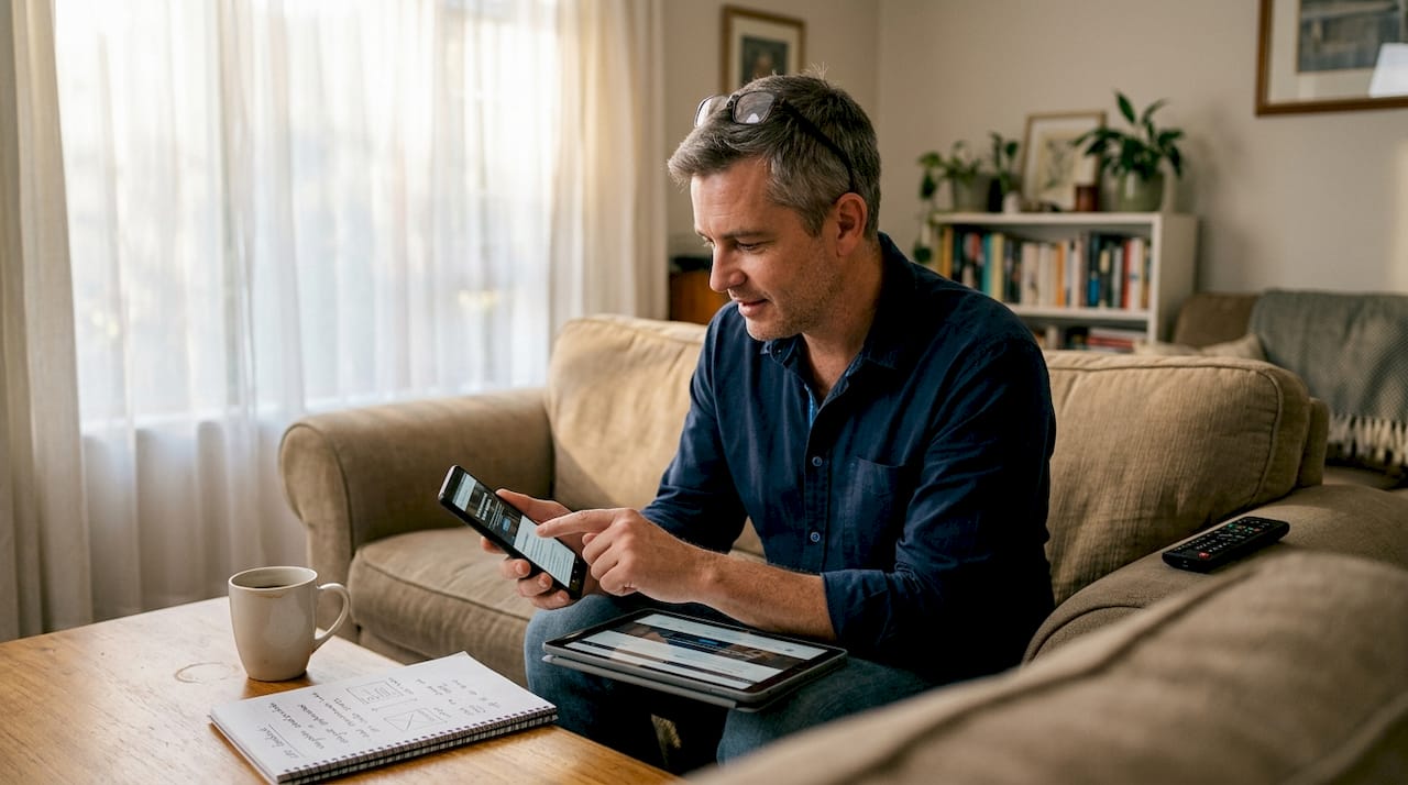 Designer testing site on phone and tablet