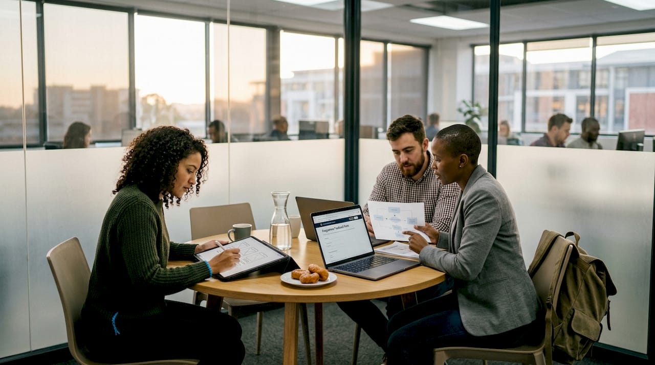 Design team sketches and reviews prototype wireframes
