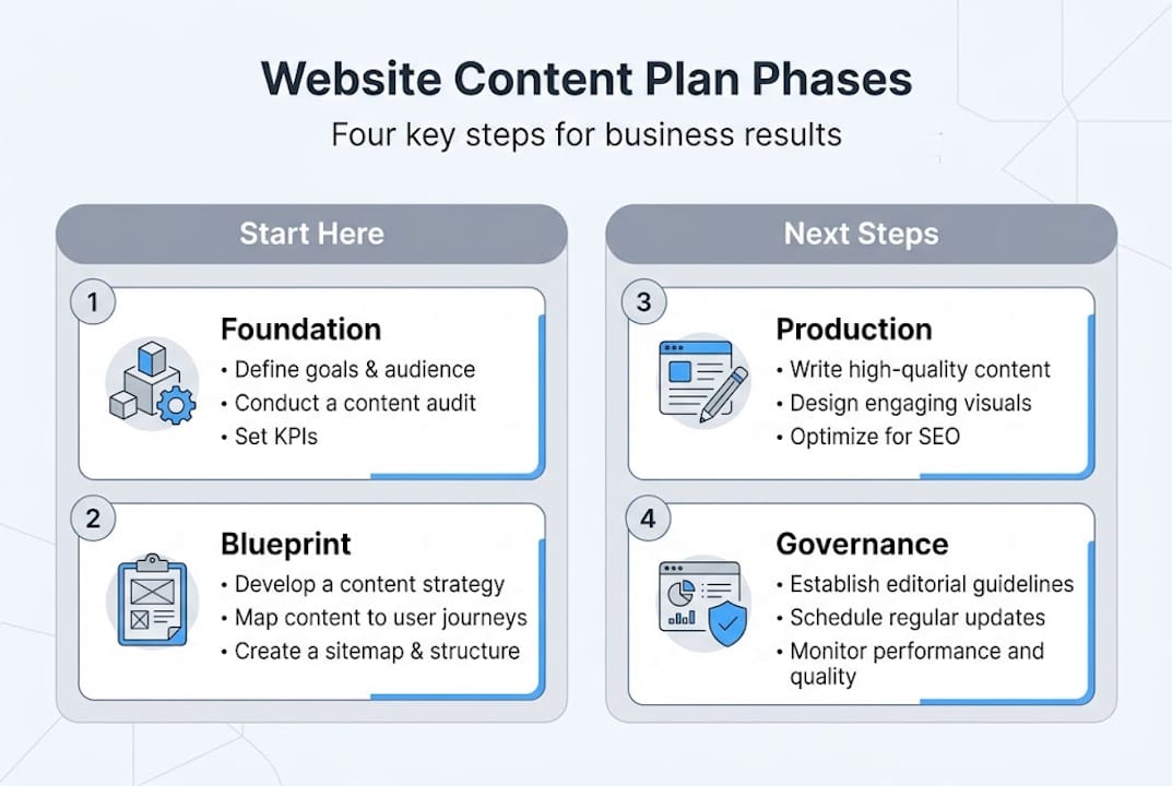 Infographic showing four content plan phases