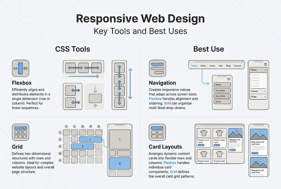 Infographic showing web design tools and uses