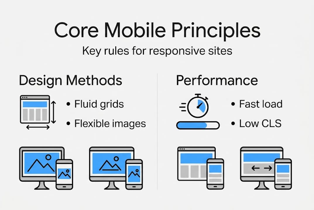 Infographic showing responsive design core principles