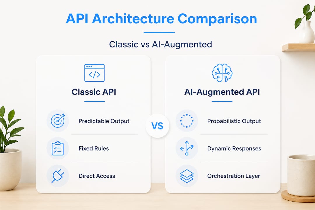 Infographic comparing classic and AI API architecture