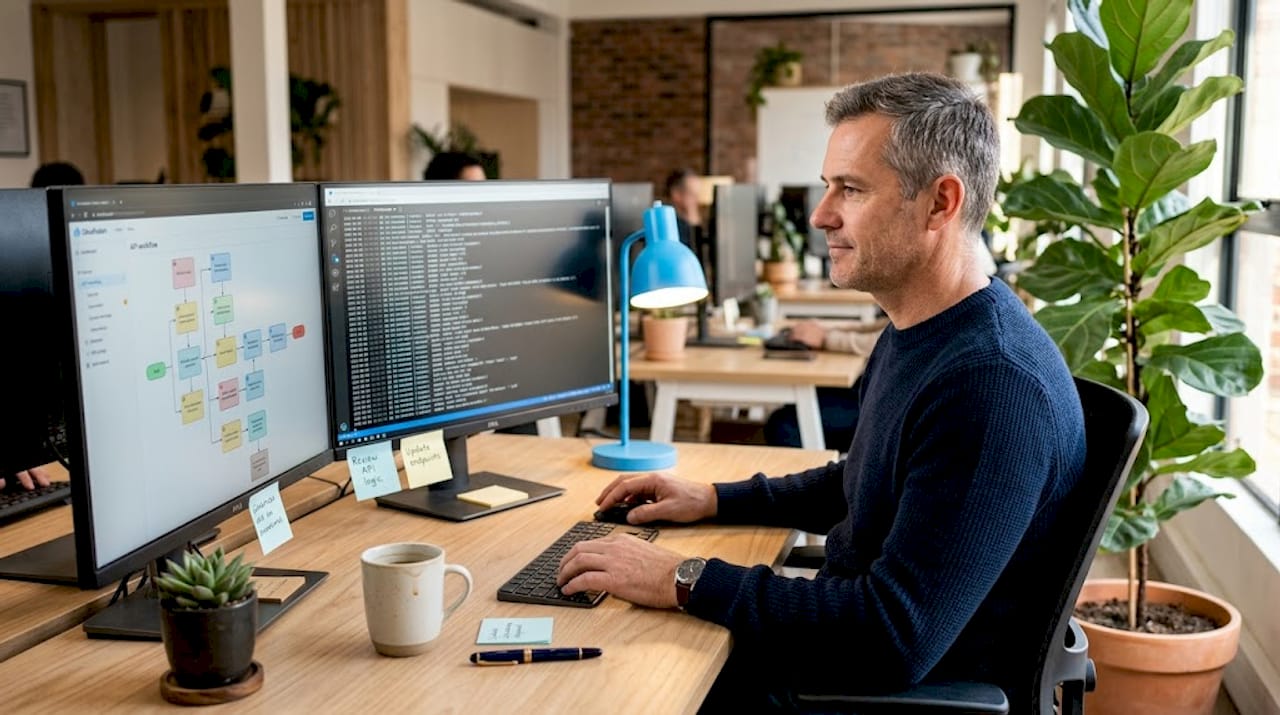 Developer reviews orchestration middleware workflow