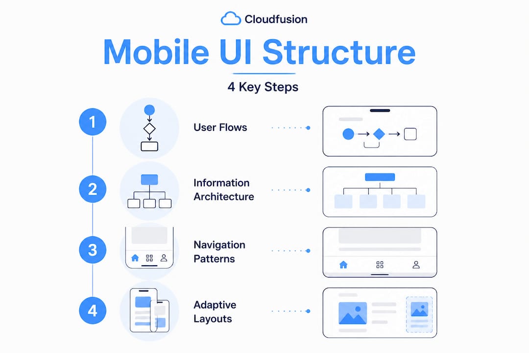 Infographic describing steps of mobile UI structure
