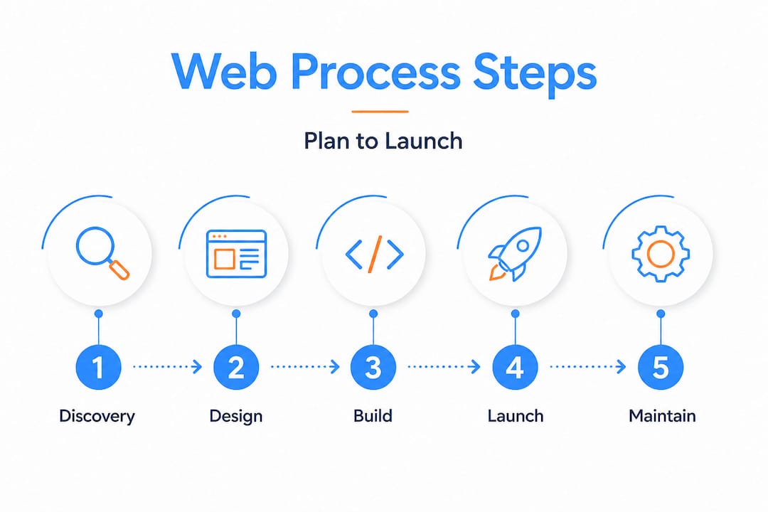 Infographic showing stages of web development process