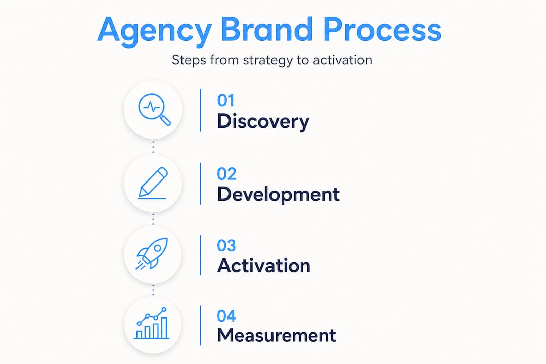 Infographic showing agency brand process in four steps