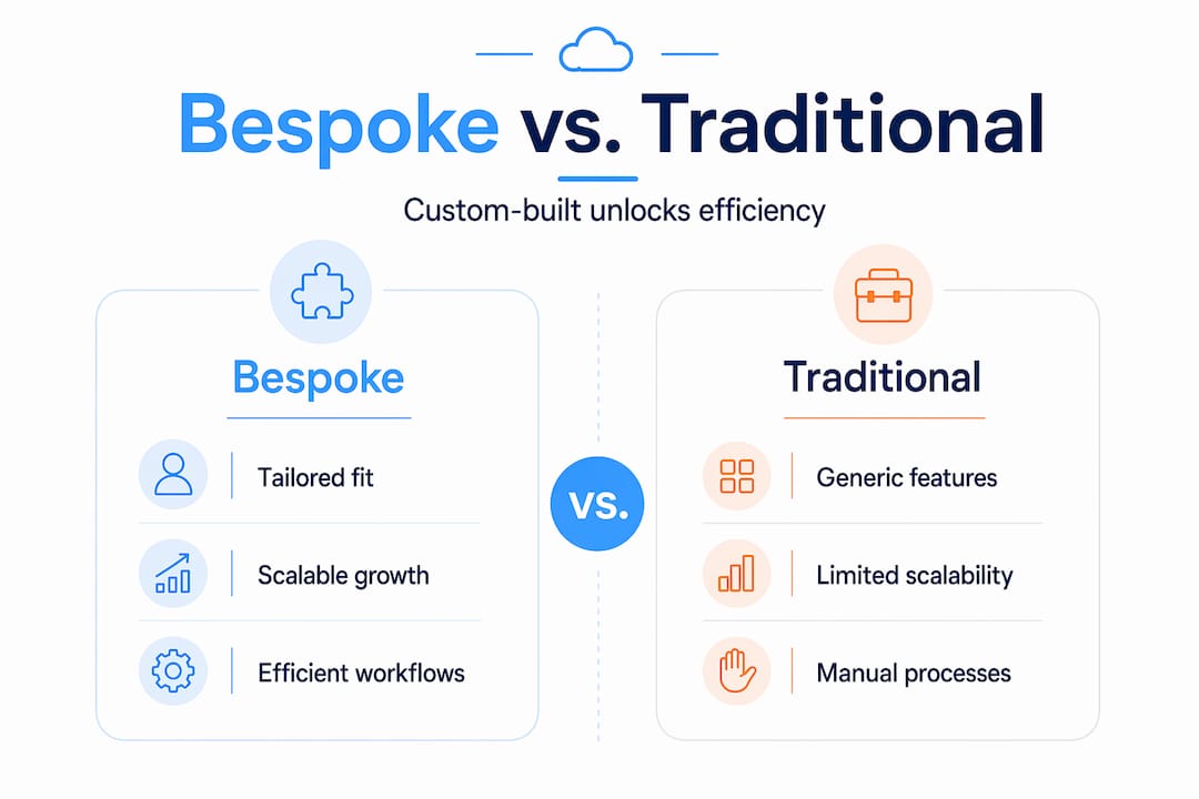 Infographic comparing bespoke and traditional software benefits