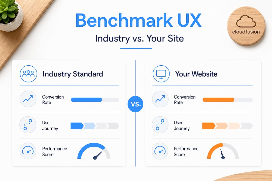 Infographic comparing industry vs website ux benchmarks