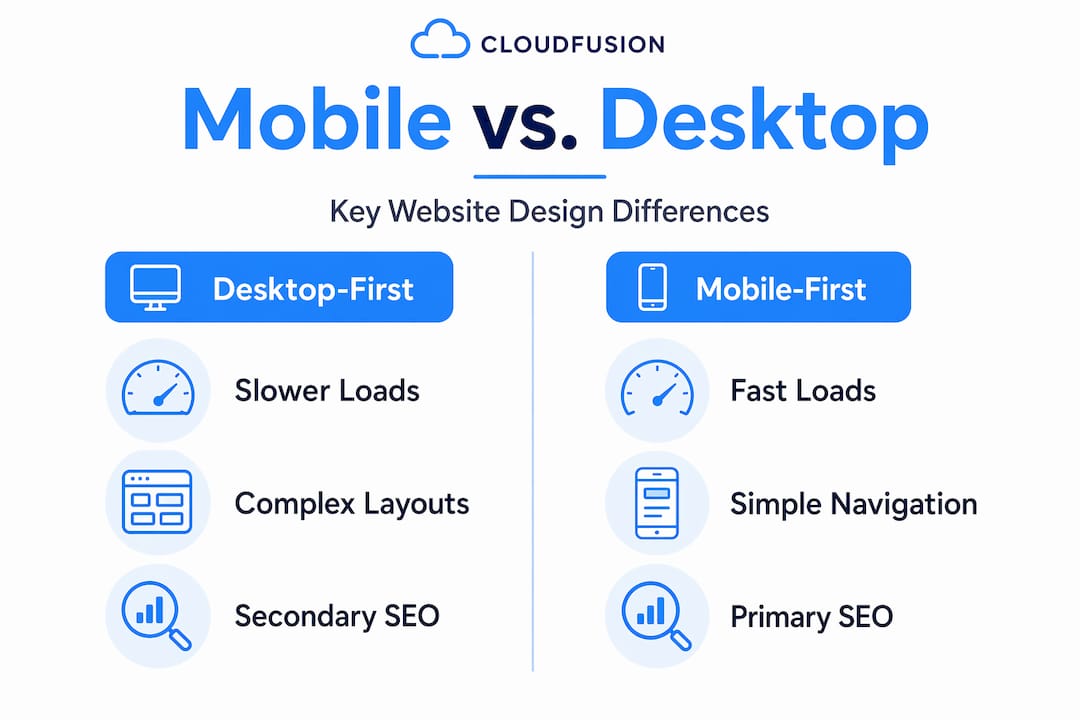 Infographic compares mobile first and desktop first design