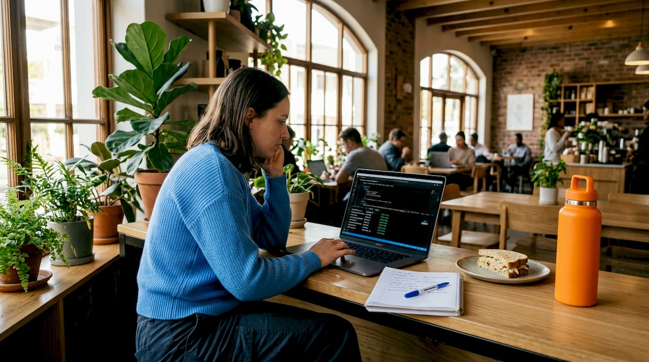 Engineer working on container setup in office