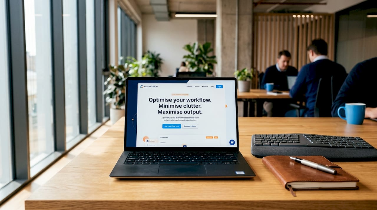 SaaS homepage above the fold on desktop screen