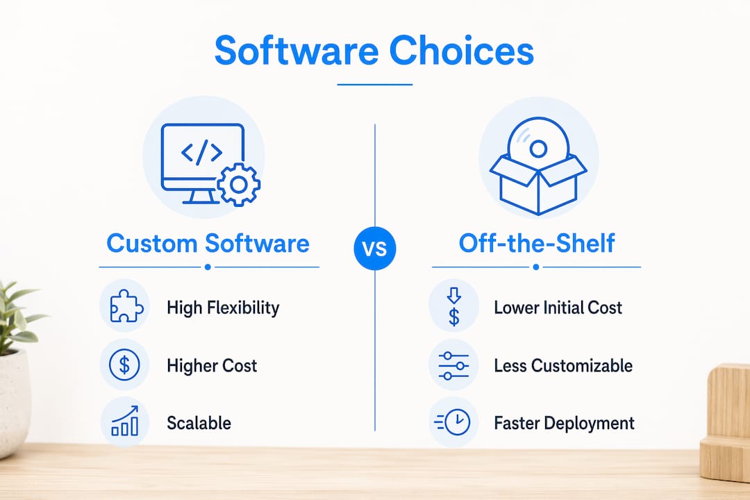 Infographic comparing custom software versus off-the-shelf