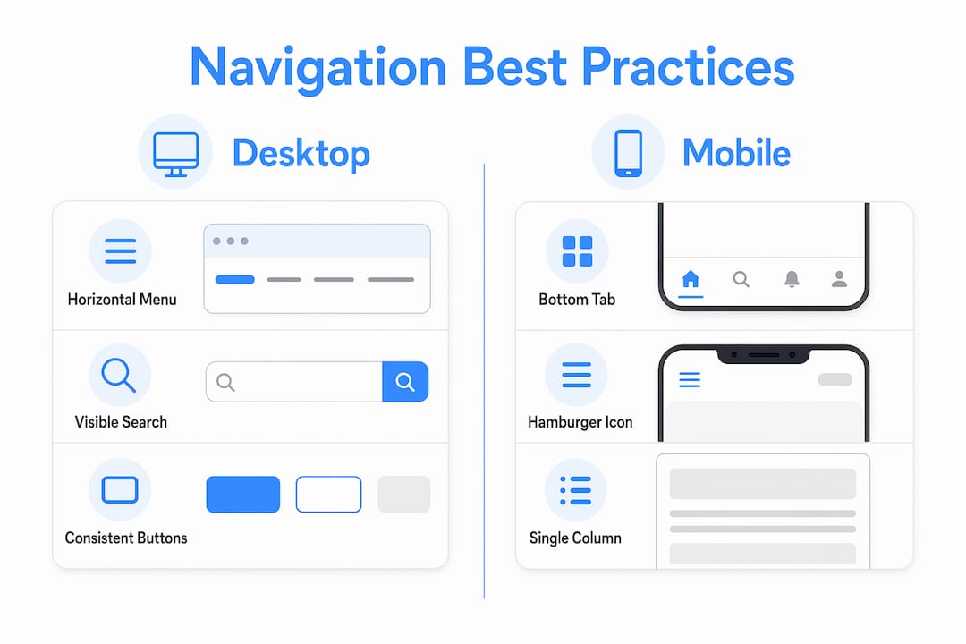Infographic comparing desktop and mobile ecommerce navigation