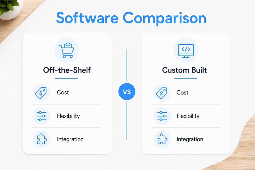 Infographic comparing off-the-shelf and custom software