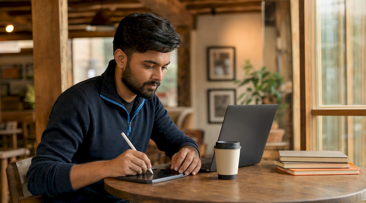 Man building brand trust using digital devices