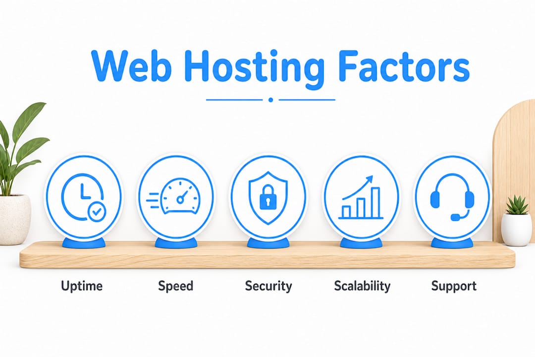 Infographic displaying key web hosting factors for success