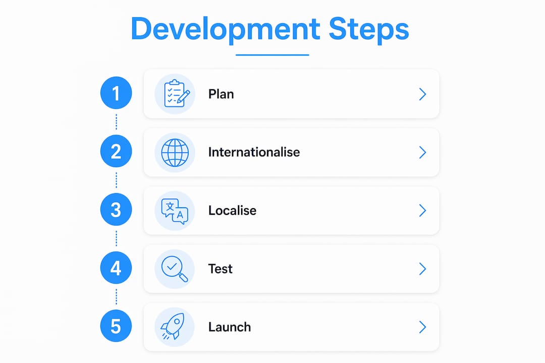 Infographic outlining multilingual website development steps