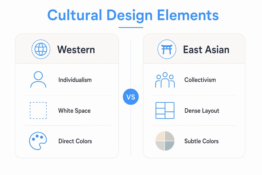 Infographic comparing Western vs East Asian cultural design elements