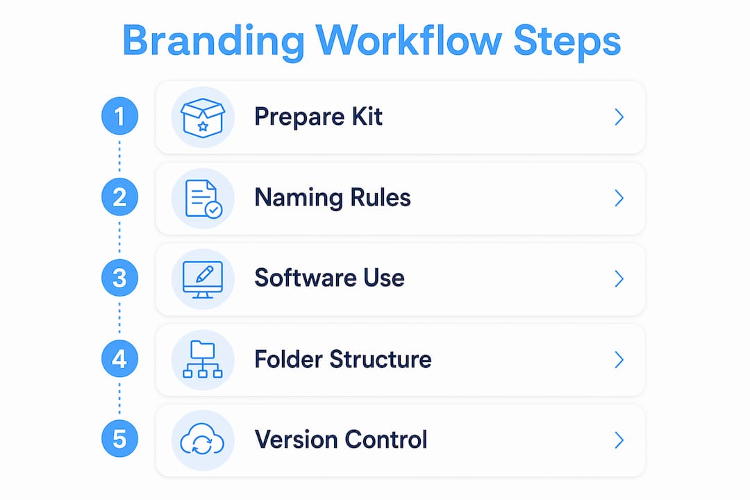 Infographic outlining responsive branding workflow steps