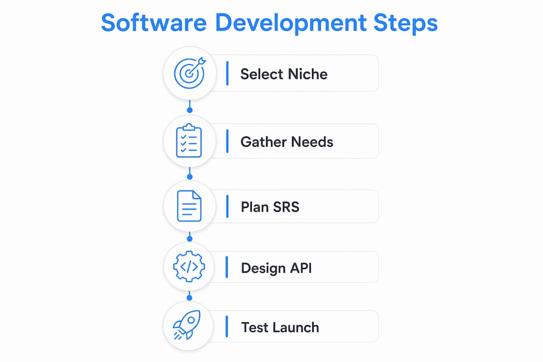 Infographic illustrating software development steps