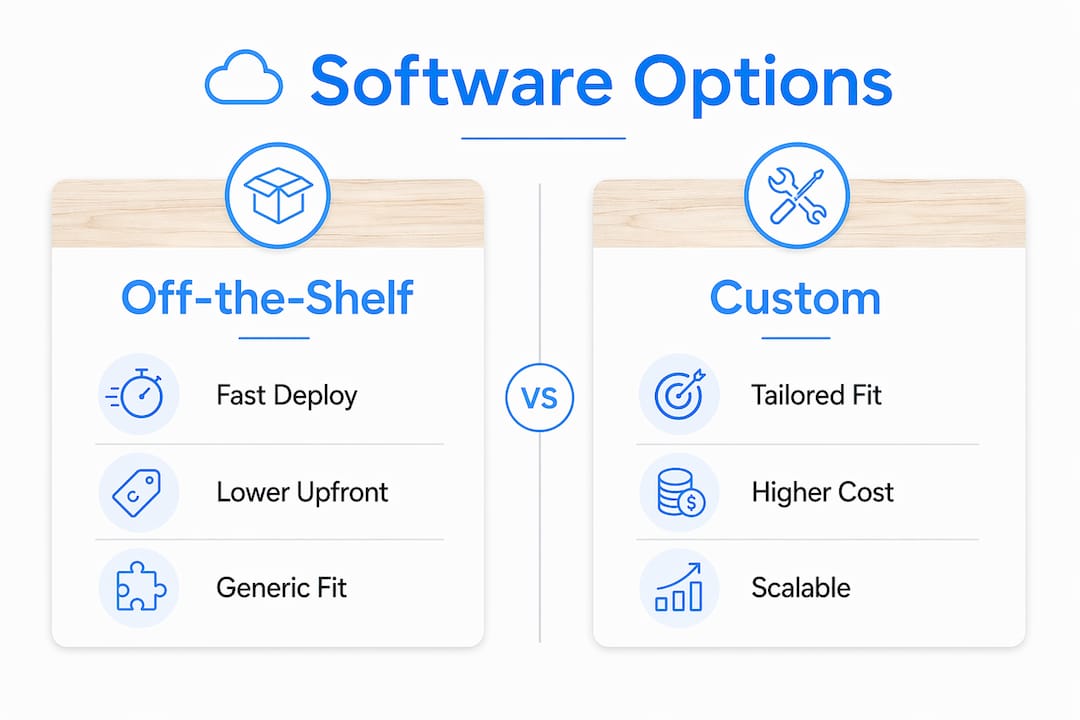 Comparison infographic of custom vs off-the-shelf software