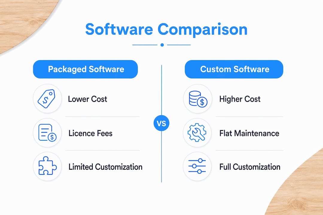 Infographic comparing custom and packaged software